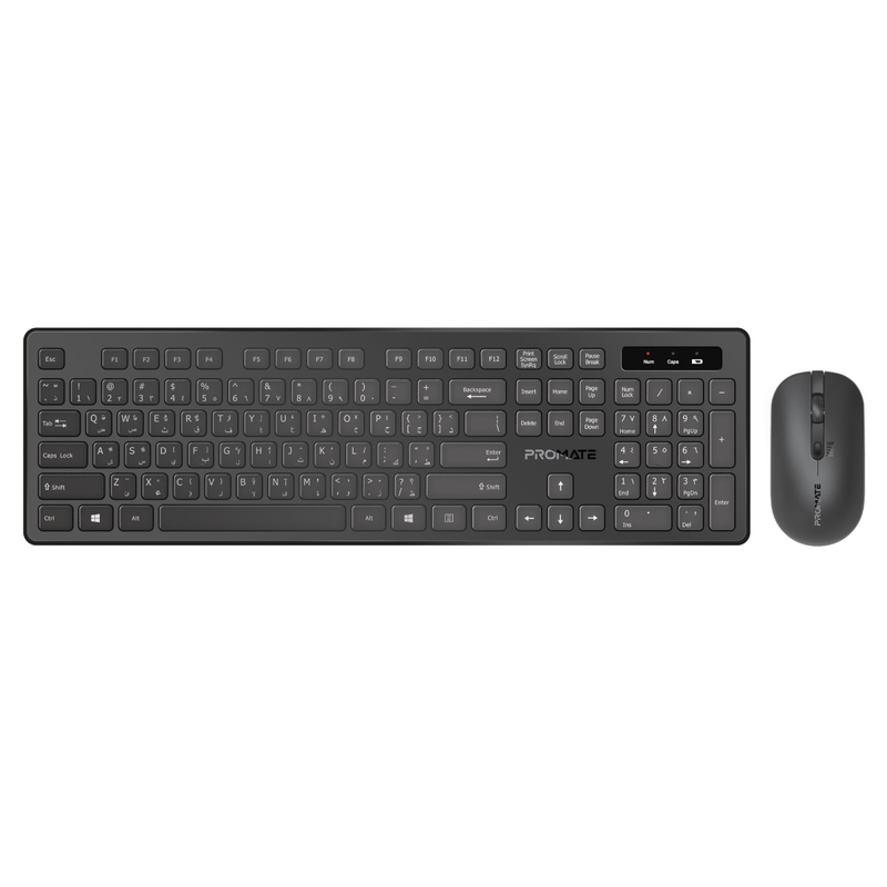 Promate Wireless Keyboard and Mouse Combo, Slim Full-Size 2.4Ghz Wireless Keyboard with 1600 DPI Ambidextrous Mouse, Nano USB Receiver, Quiet Keys, Angled Kickstand for iMac, MacBook Air, ASUS